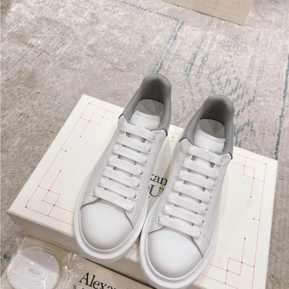 White and Gray Women's Platform Sneakers